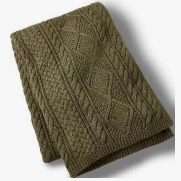 Ralph Lauren Henwick Green Cotton Cable Knit Throw Blanket Sz 54x72 NWT